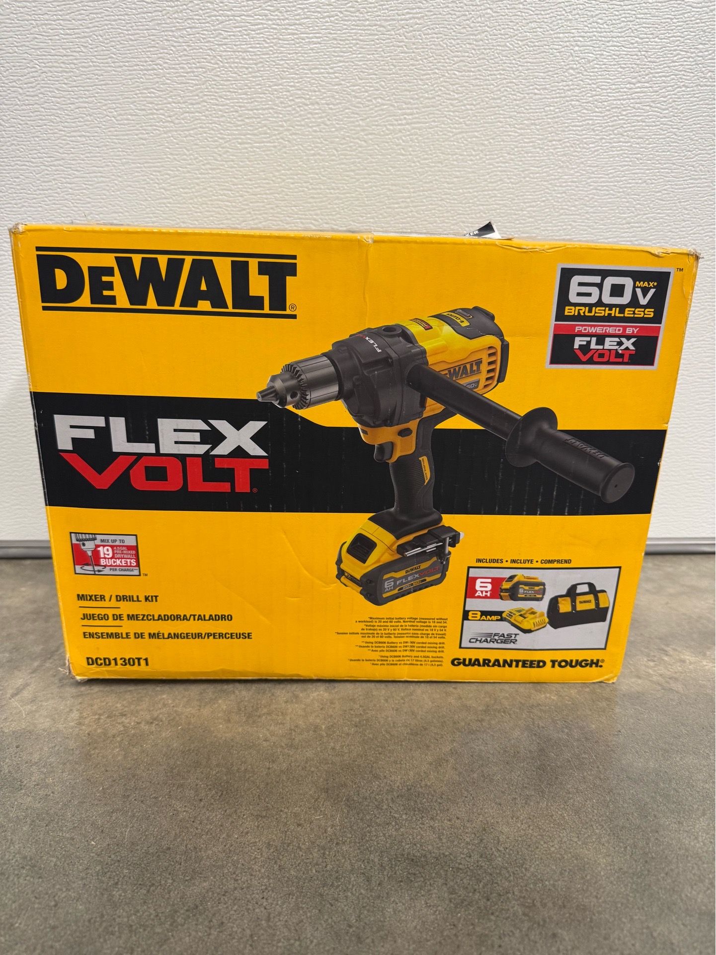 DEWALT FLEXVOLT 60V MAX Cordless Brushless 1/2 in. Concrete Mud Mixer/Drill with E-Clutch and (1) FLEXVOLT 6.0Ah Battery