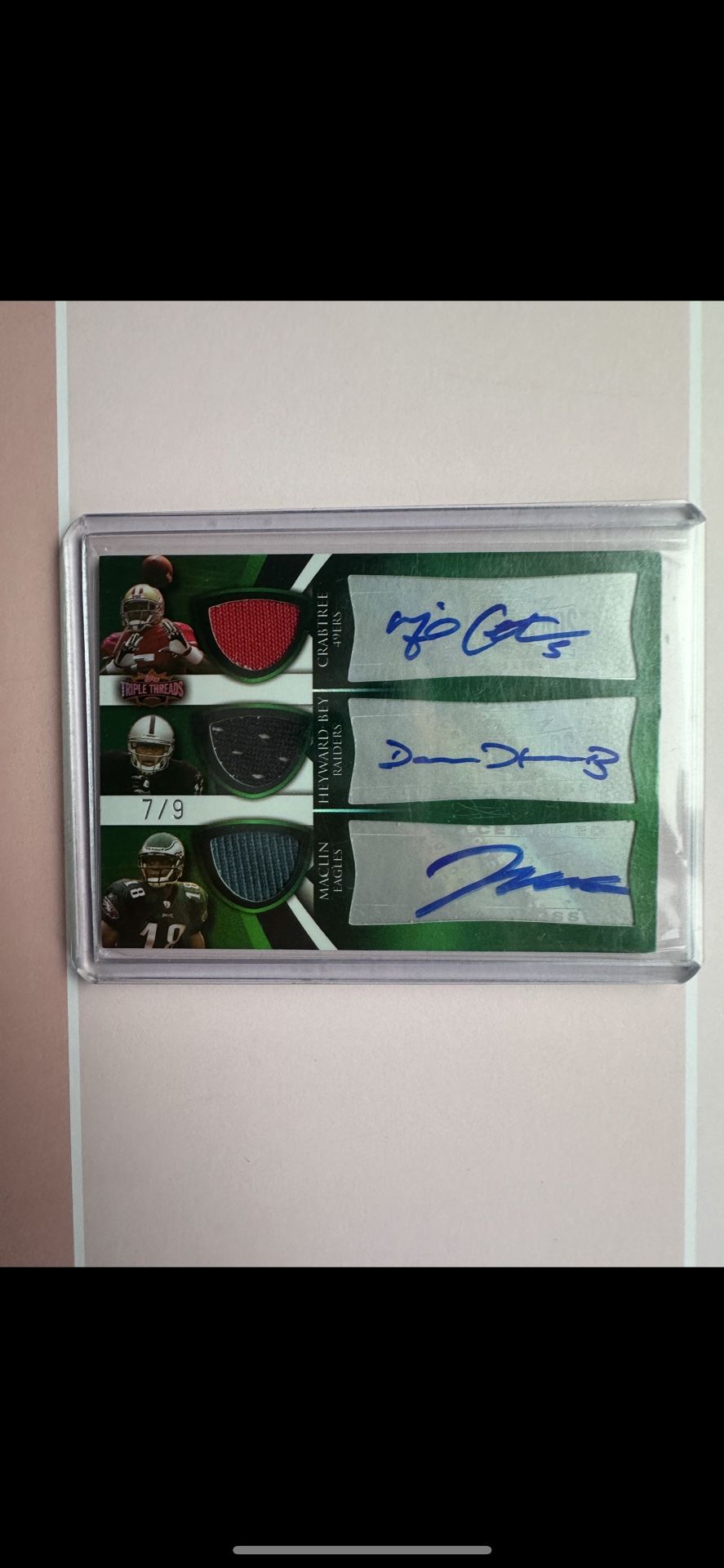 michael Crabtree 49ers, Darrius Heyward-Bey Raiders & Jeremy Maclin Eagles, Triple Threads Football Memorabilia Card 7 of 9