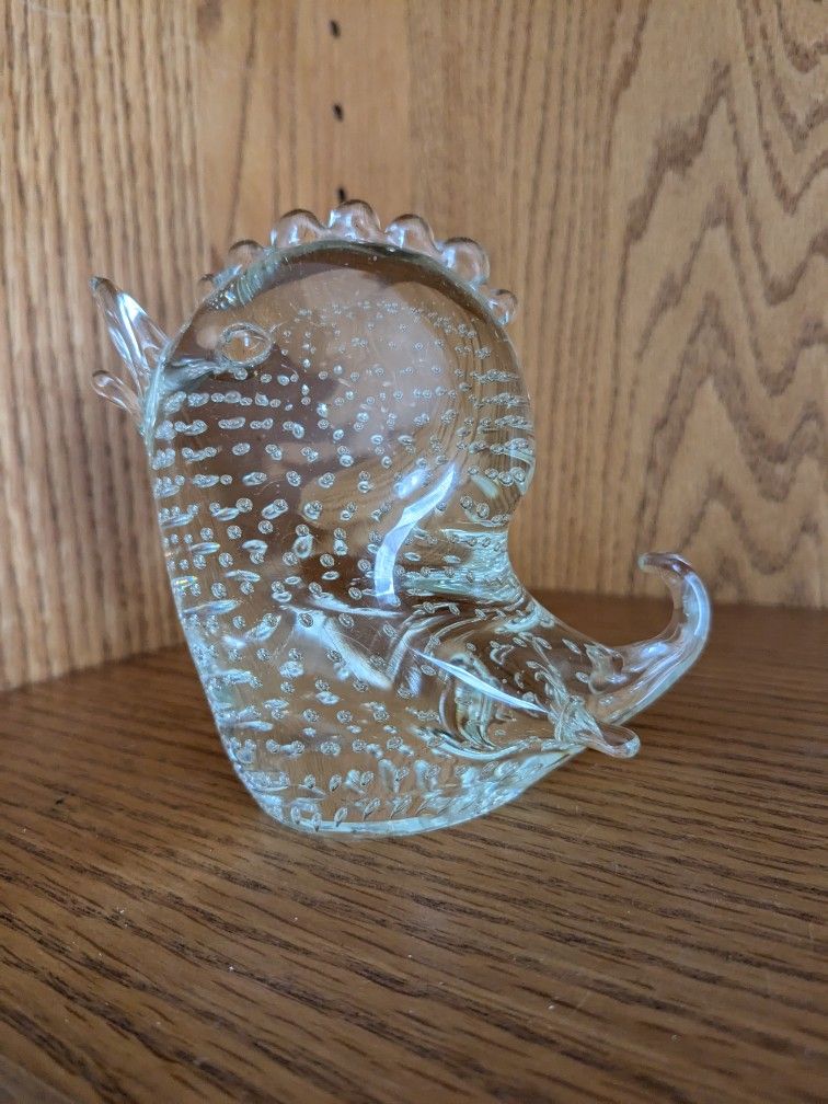 Vintage Blown Glass Chick Bird Paperweight Clear w/ Bubbles