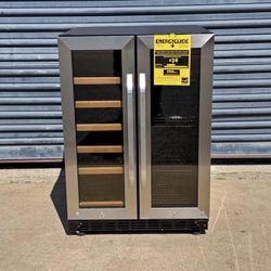 New‼️ LANBO Wine Refrigerator 23 in. Dual Zone 18-Bottle 55-Can Beverage and Wine cooler in Stainless Steel