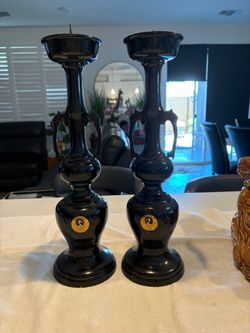 Black Lacquer Candlestick Holders Pair