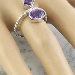 1.83 CTW Amethyst 14k White Gold Diamond Ring