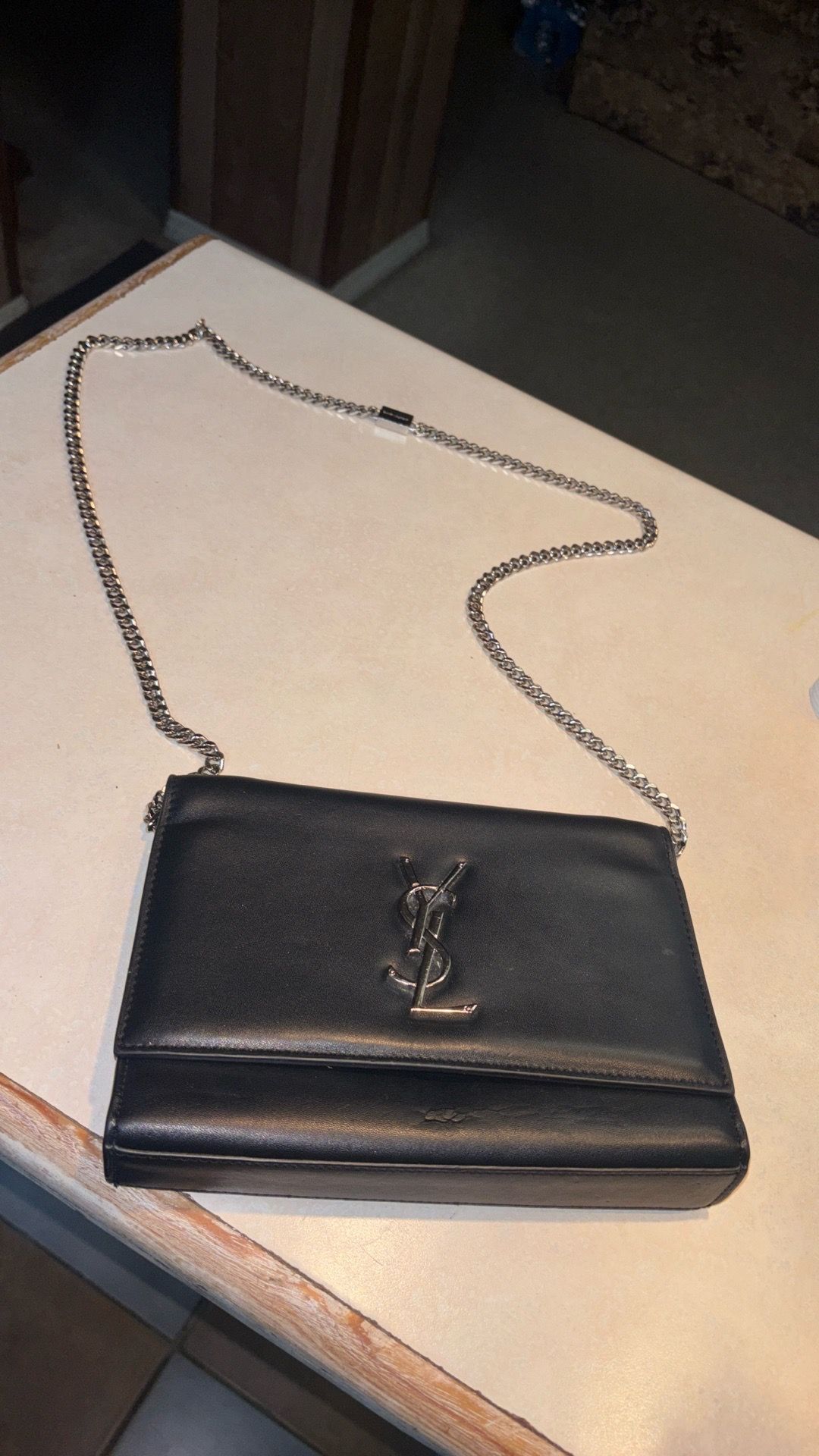 Saint Laurent YSL Black Kate Small Bag Silver Chain
