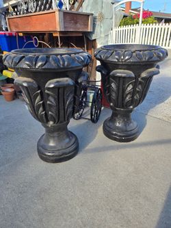 27" Heavy Concrete Urn Planters (2)