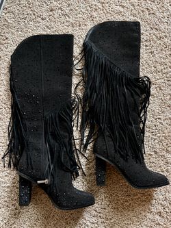 Women’s black rhinestone fringe boots