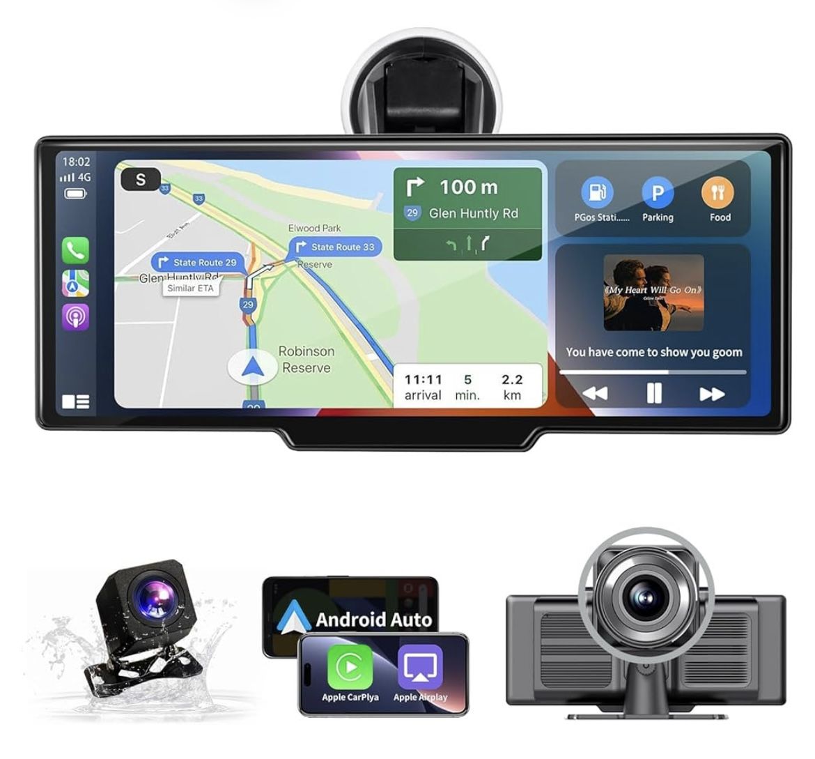 Wireless Carplay & Android Auto Car Stereo, with 4K Dash Cam, Backup Camera, Bluetooth, GPS Navigation