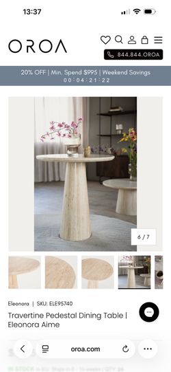 ELENORA TRAVERTINE PEDESTAL TABLE!