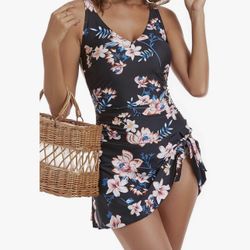 Aidonger One Piece Swim Dress Swimsuits for Women Tummy Control Swimdress Size L