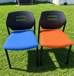 Pair of Sturdy Blue and Orange Chairs