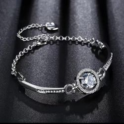 NEW Women Rhinestone Bracelet Silver 