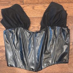 Black Faux Leather Corset Top Size L