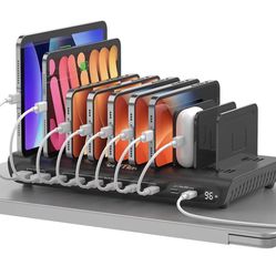 UNITEK 10-Port USB C Charging Station 96W with 2X 65W PD, [2A+8C] Laptop Charging Station for Multiple Devices, Fast Charger Dock