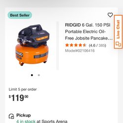 Rigid Air Compressor 6gallon