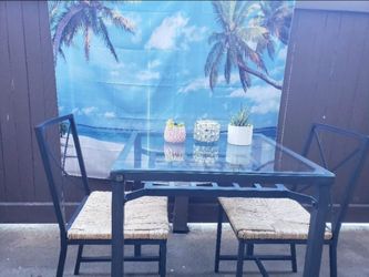 Patio Glass Table w/ 2 Chairs – Clean & Sturdy – $45 OBO