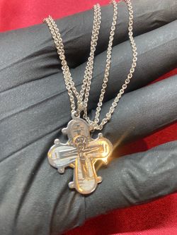 Vintage Hand Etched Sterling Silver Five-Face Christ Pectoral Cross Pendant Necklace – 20” Chain