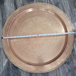 Large Chinese Engraved Copper Brass ? Vintage Charger Tray Plate Wall Art