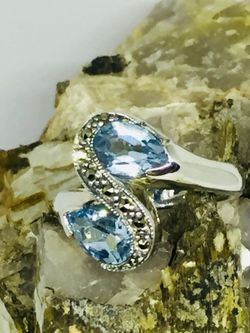 925 Sterling Silver Double Blue Topaz Ring