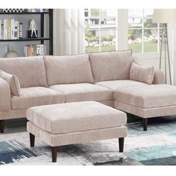 Beige Sectional Sofa With Ottoman 