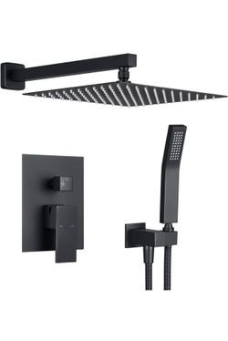 kohls - Matte Black Brass Shower Faucet Set with Rainfall Showerhead