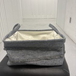 Gray Fabric Rectangular Storage Basket With Handles Lined Foldable Modern