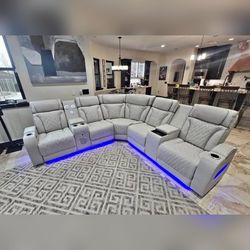 Power recliner sectional sofa with power head rests LED USB  smoke gray