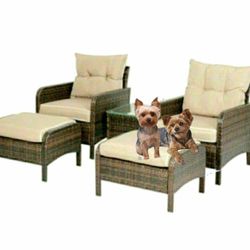 5 Piece Patio Furniture Set, Wicker Outdoor Patio Conversation Chair with Ottomans