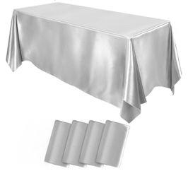 4 Packs Satin Tablecloth 102 x 58”, Rectangular Smooth Fabric Table Decor for Wedding Banquet Decoration (Silver)