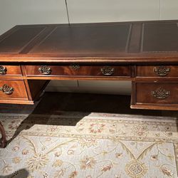 Antique Mahogany Partners Desk solid wood leather top