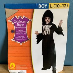 HALLOWEEN SKELETON GRIM REAPER KIDS SIZE LARGE 10-12 COSTUME 