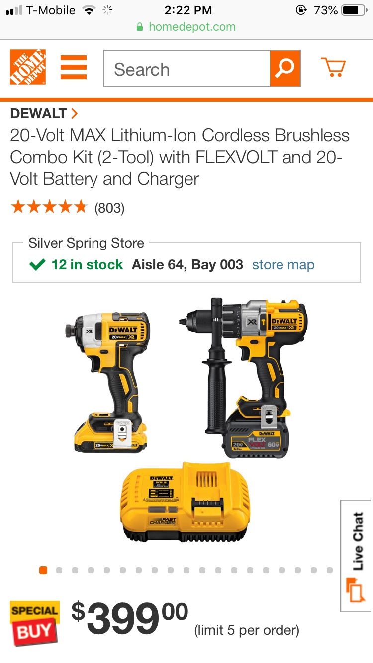 DeWalt 20-Volt MAX Lithium-Ion Cordless Brushless Combo Kit (2-Tool) with FLEXVOLT and 20-Volt Battery and Charger