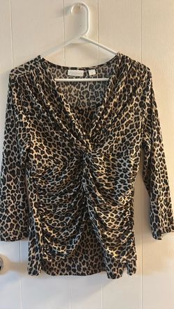 New York & Company Leopard Print Top Size L