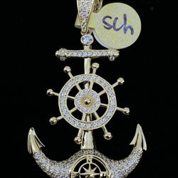 $800 Yellow Gold W Zirconia Anchor Charm Pendant