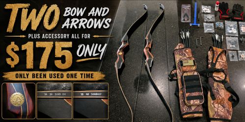TopArchery 2 Recurve Bow Set With Arrows, Carrying Bags & Accessories - $150 Two TopArchery recurve bows with arrows, carrying bags, and accessories i