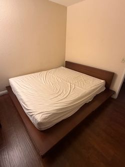 Modern Wooden Platform Bed Frame + Firm California King Mattress Set
