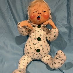 Vintage ANNALEE MOBILITEE PJ BABY DOLL OFF TO BED BLONDE HAIR LARGE SIZE XMAS PAJAMAS 