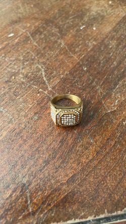 Gold-Tone CZ Iced Out Signet Ring Size 8-9