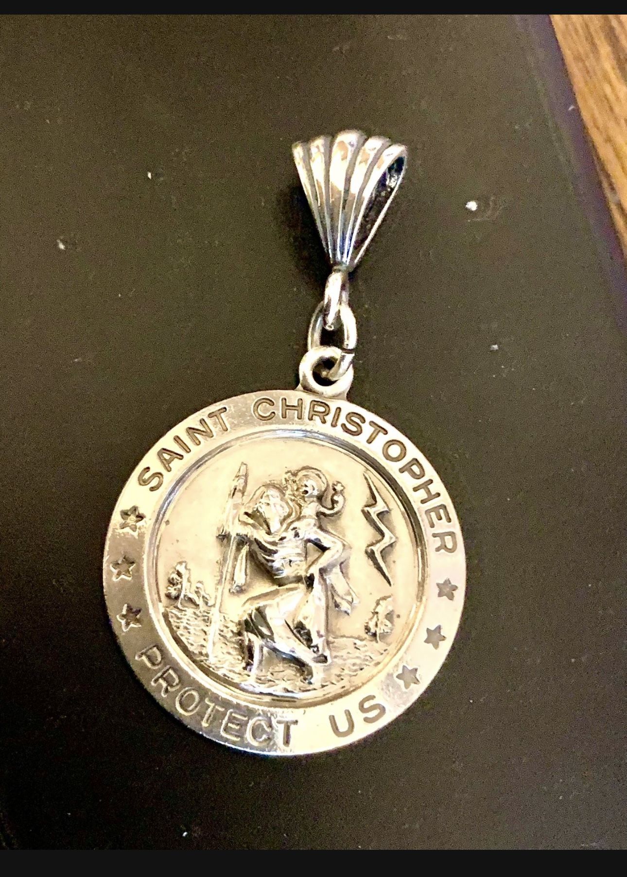 Vintage 925 Solid Sterling Silver St Christopher Medal Charm  Wide 29.36mm
