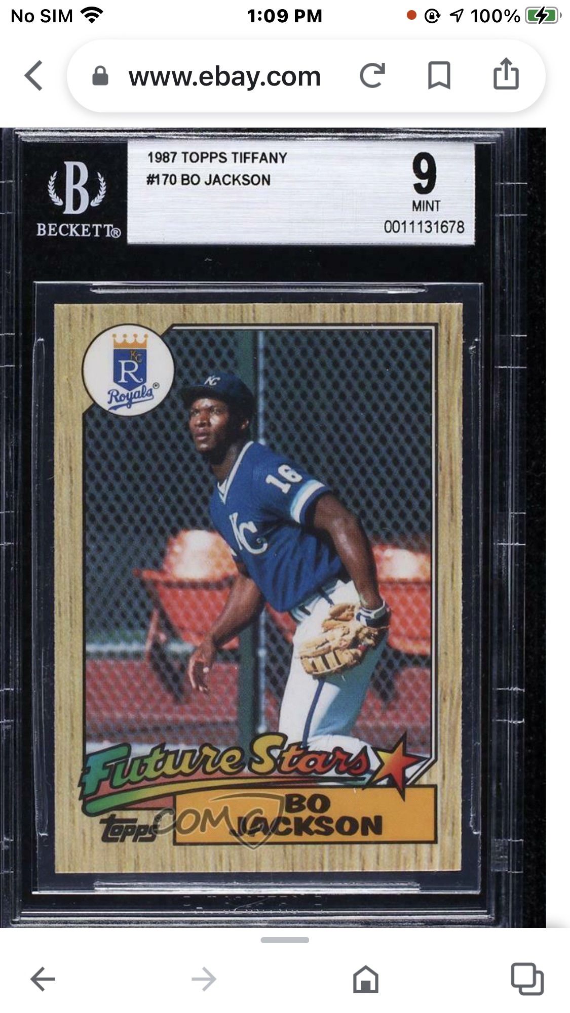 Rare 1987 Bo Jackson ROOKIE card #170 GRADED BY PSA @ MINT 9