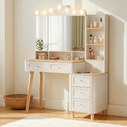 New Make up Vanity with LED Lights Mirror and Charging Station