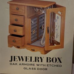Jewelry Box Oak Armoire with Etched Glass NIB 2003 Target