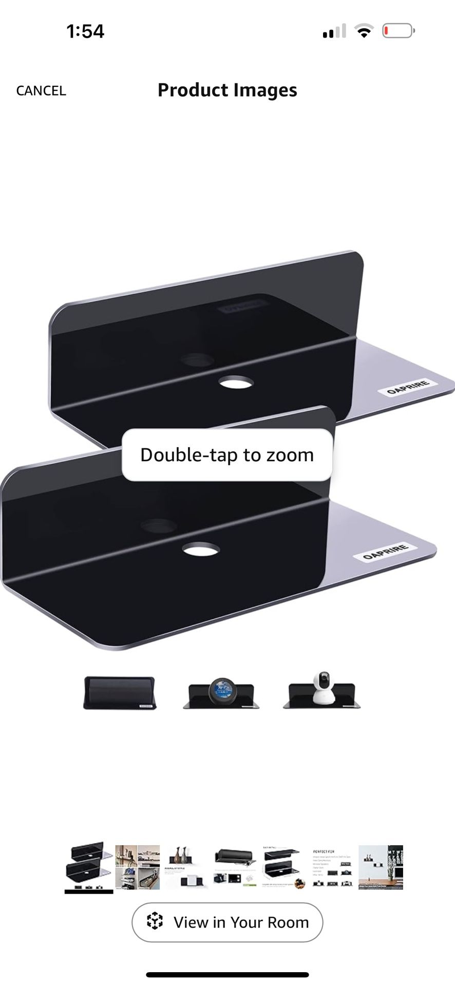 OAPRIRE Acrylic Floating Wall Shelves Set of 2, Damage-Free Expand Wall Space, Small Display Shelf for Smart Speaker/Action Figures with Cable Clips