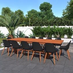 Brand New Free Shipping 13 Piece Extendable Rectangular With Black Chairs Dining Set | 100% FSC Certified Solid Wood | Ideal Furniture Set For Outdoor