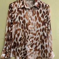 Zara Leopard Print Satin Blouse Size M