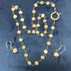 Fresh Water Pearls Necklace and Earrings 925 Silver 