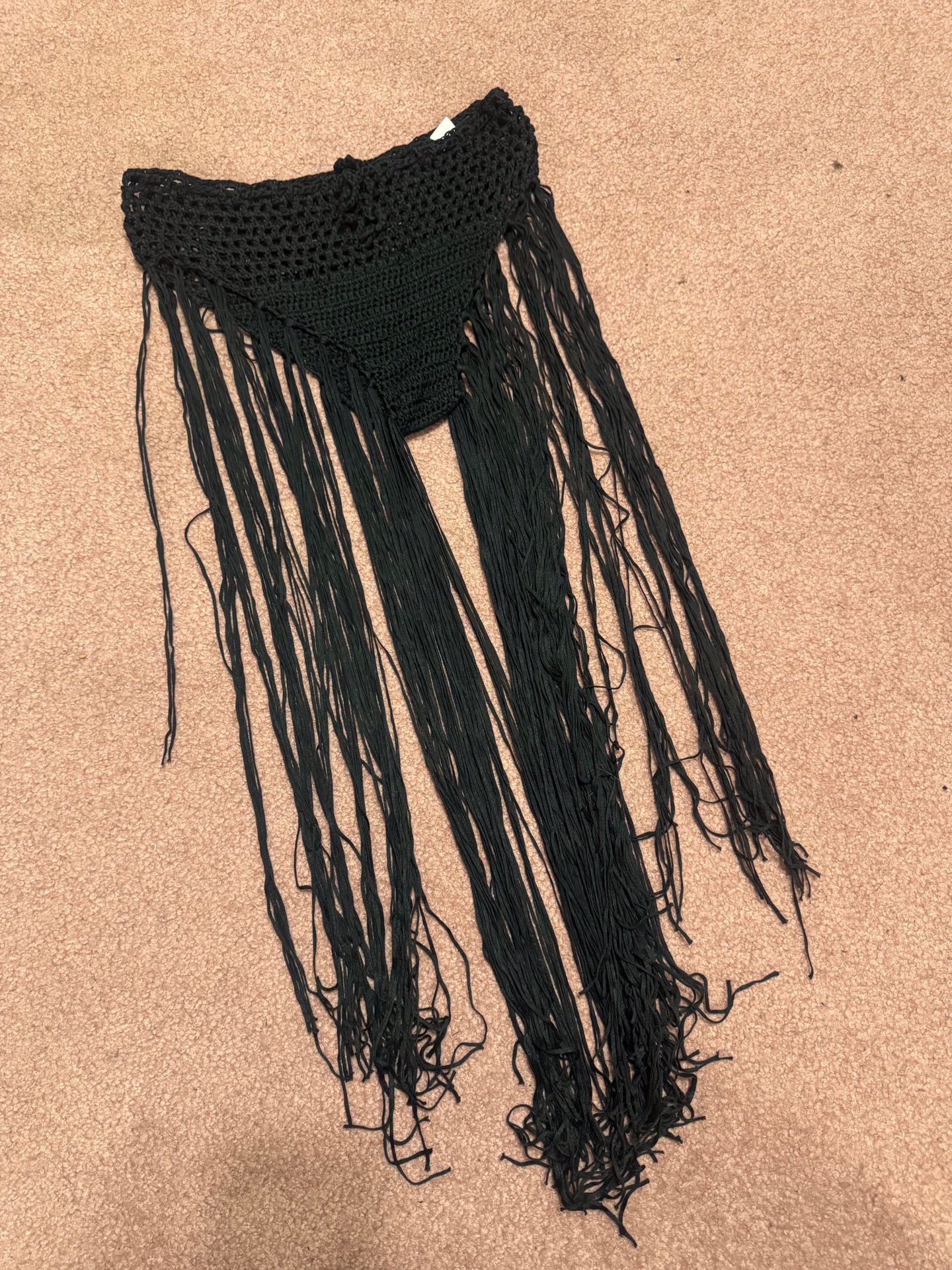 New large black crochet bikini skirt festival rave boho hippie fringe long
