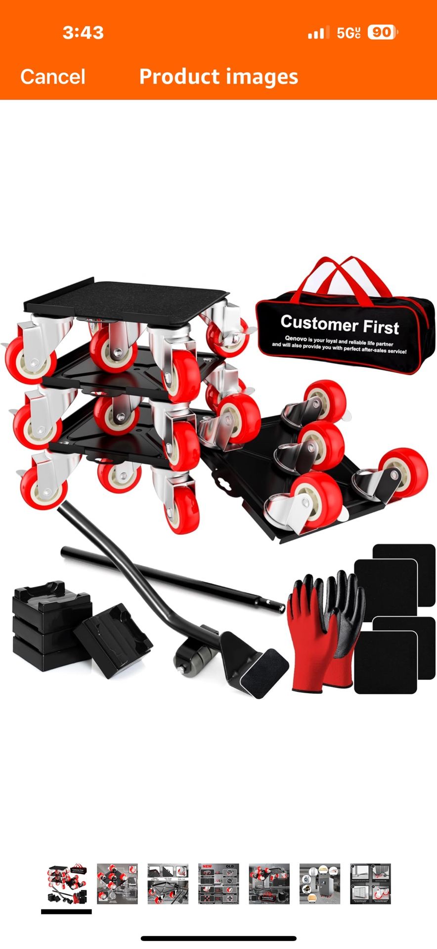 Furniture Dolly Set 5 Wheels Heavy Duty, Furniture Movers with Silent Rubber Wheels, 360° Rotation with Brake, 1400Lbs Load Capacity, Furniture Lifter