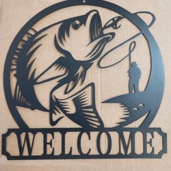 Fishing WELCOME Sign Metal