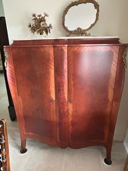 Antique Armoire / bar cabinet French Louis XV Marble top Armoire / Bar Cabinet 63”H x 58” W x 17” D