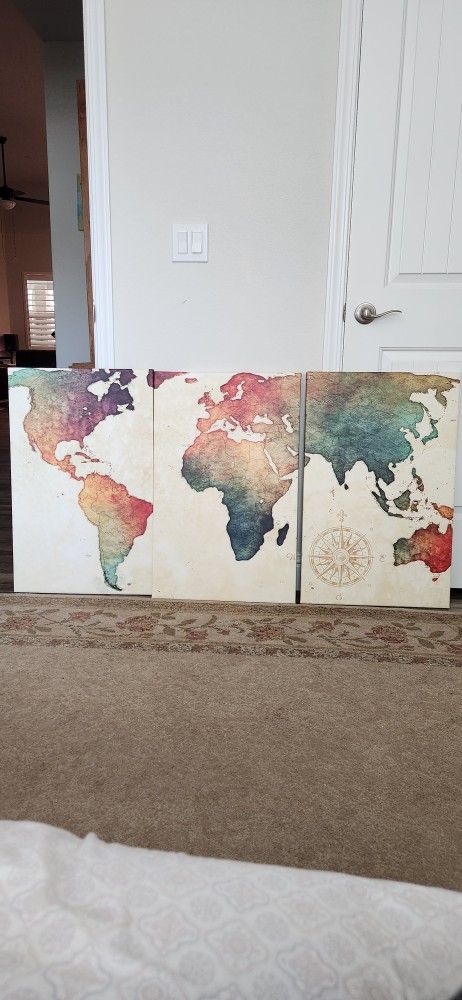 3 Peice Globe Map Canvas Art