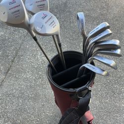 Set Of Golf Clubs. Woods Irons And Bag